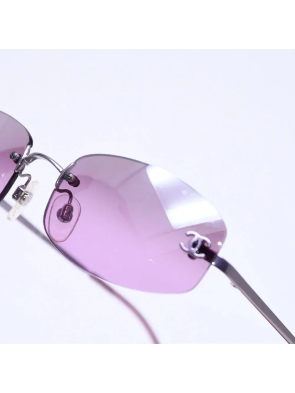 Chanel Rimless Sunglasses Eyewear CC Logo Purple